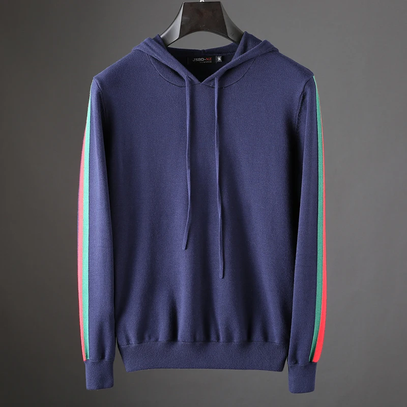 Buy JSBD high-end casual sports set men's hooded slim knit cashmere contrast color long sleeve two-piece men