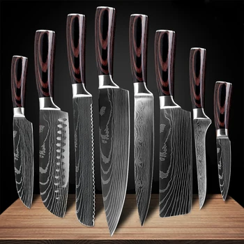 

MUZ 8"inch japanese kitchen knives Laser Damascus pattern chef knife Sharp Santoku Cleaver Slicing Utility Knives tool EDC
