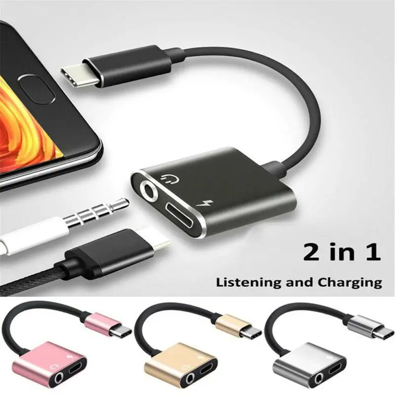 Адаптер для зарядки и наушников 2 в 1 тип-c до 3,5 мм с головкой Aux аудио USB C кабель