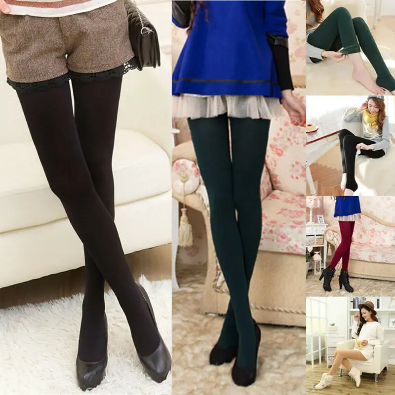 Women Soft Winter Tights Thick High Warm Fleece Lined Solid Colors High