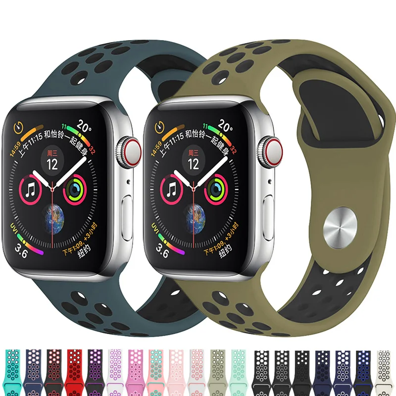 

Silicone strap for Apple watch band 44mm 40mm iWatch band 42mm 38mm Breathable Sport bracelet watchband For iwatch 5 4 3 2 1