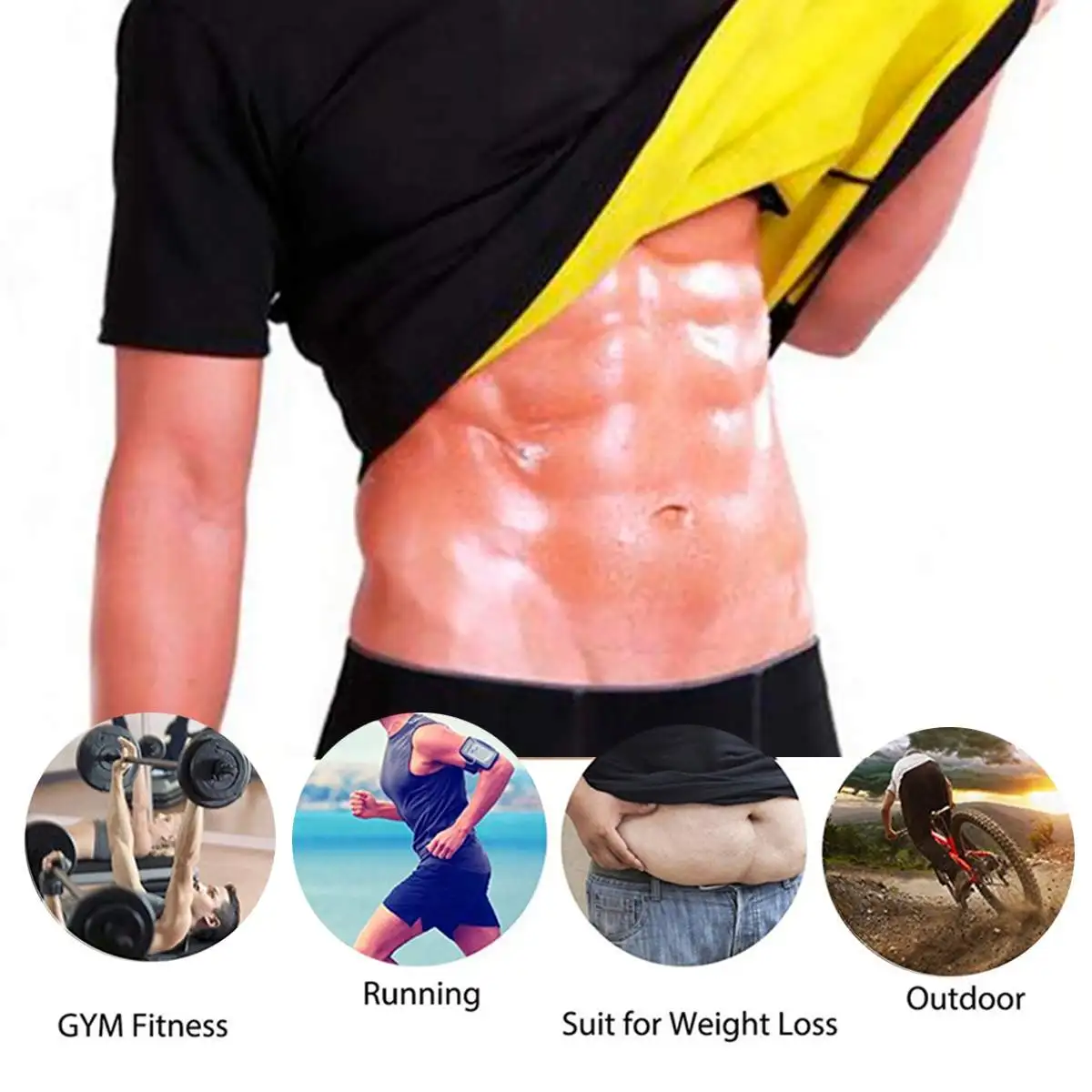 Men Sport Slimming Tummy Body Shaper Hot Thermo Sauna Sweat Yoga Gym T-Shirt Sharper Body Slimming Sport Clothes Wear Fitness