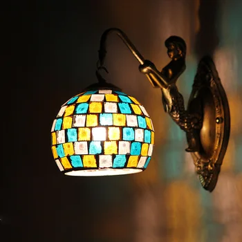 

Tiooka Nordic Pastoral Style Wall Sconces Light with Handmade Glass Lampshade Round Ball Mosaic Lamp Indoor Wall Mounted E27