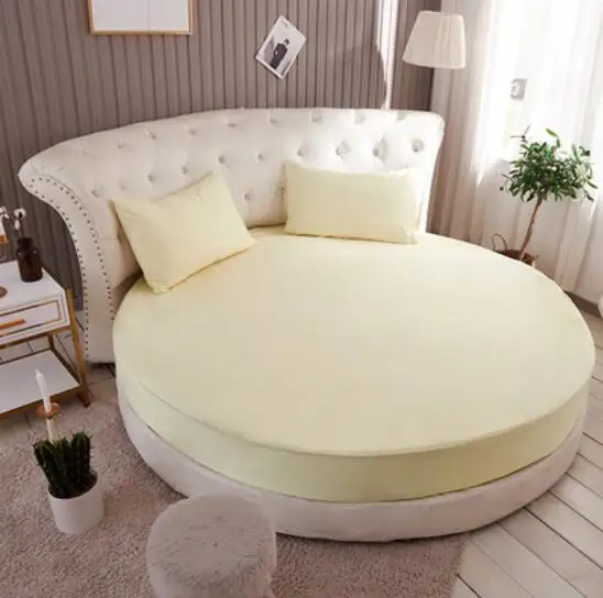 light yellow 3 шт сплошной цвет хлопок круглая простыня набор круглая Простыня Комплект постельного белья настраиваемый матрас Топпер 200 см 220 см - Цвет: light yellow