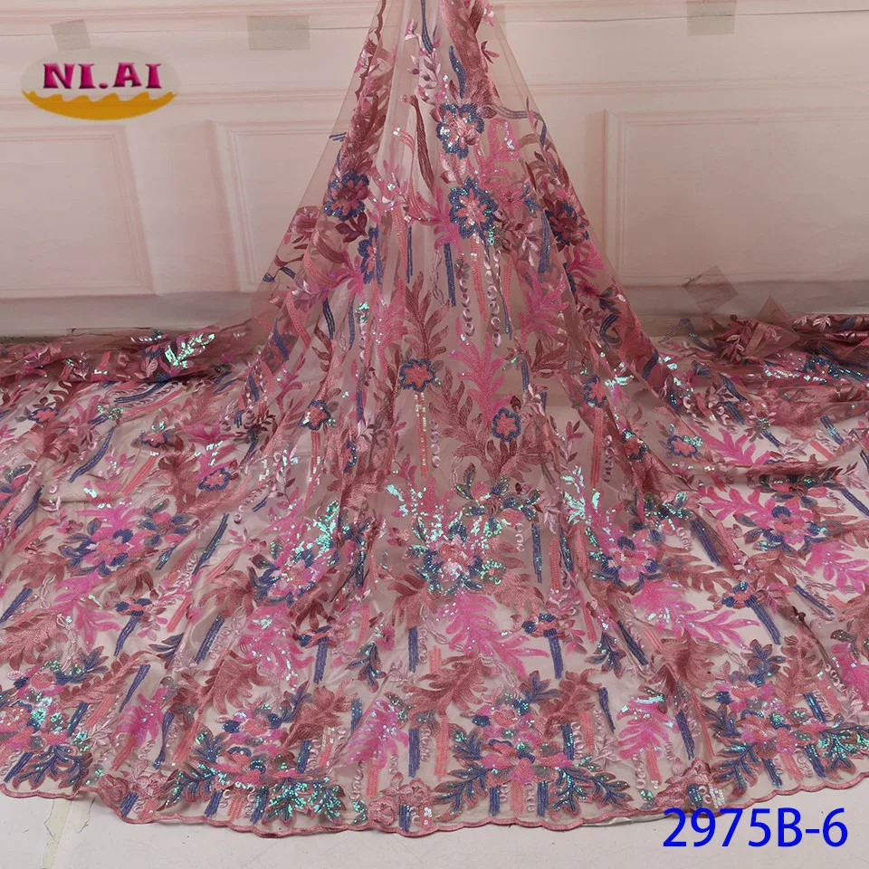 NIAI африканская кружевная ткань высокое качество французская кружевная ткань вышитое нигерийское Тюлевое кружево ткань для свадебного платья XY2975B-6