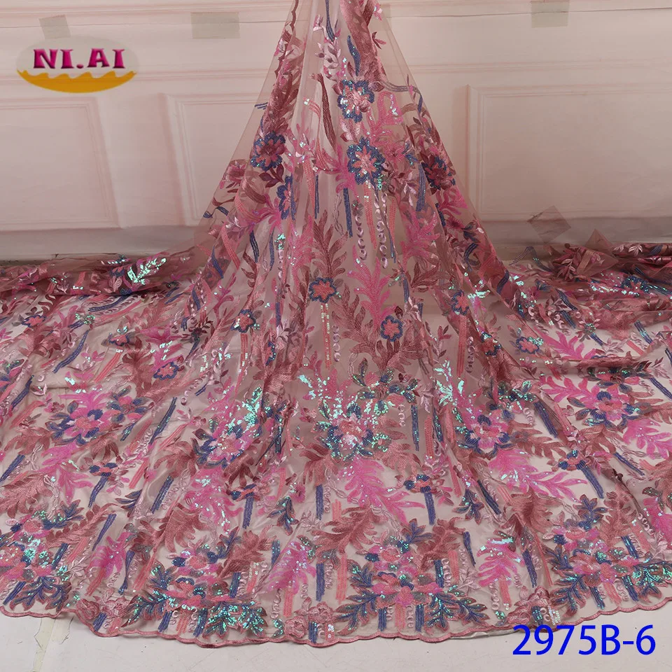 

NIAI African Lace Fabric 2019 High Quality French Lace Fabric Embroidered Nigerian Tulle Lace Fabric For Wedding Dress XY2975B-6