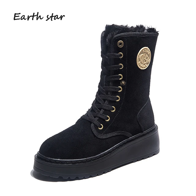 Botines de piel para mujer, botas estilo Martin, cálidas, color negro, invierno, _ - AliExpress Mobile