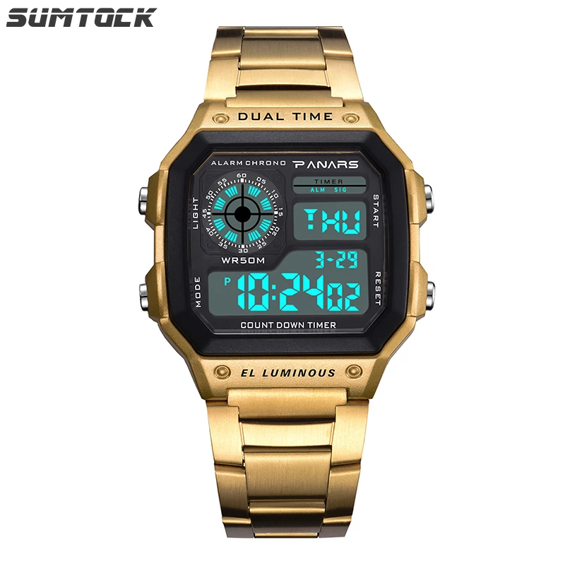 

PANARS Watch Men Sport Digital Watches Chronograph Waterproof Watch Stainless Business Wristwatches Male Clock Relogio Masculino