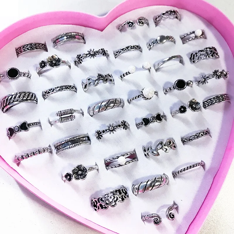 

10pcs Random Vintage Silver Rings Creative Chinese Style Handmade Finger Ring Open Adjustable Men Women Unisex Ring Gift Jewerly