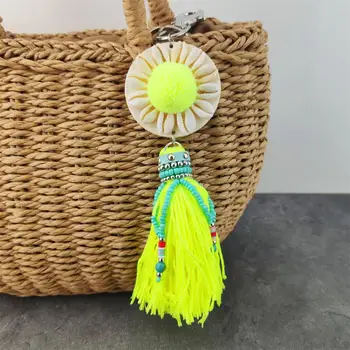 

Boho Jewelry Keychain Women Bag Decoration Accessories Bohemian Car Pendant Shell Tassel Pompom Beaded Key chains
