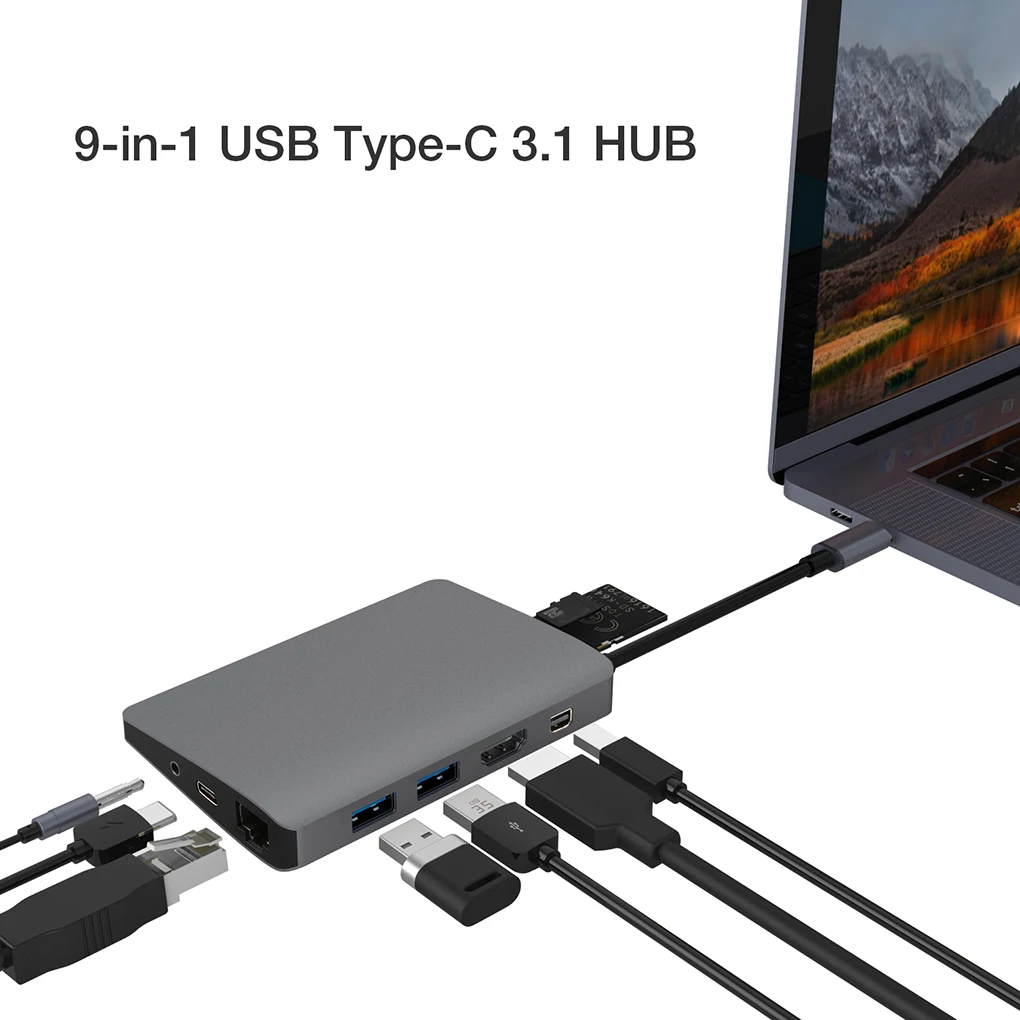 Type c Hub USB3 0 HD Network RJ45 Port 3 5mm Headphone Interface Laptop Type c Adapter Splitter Card Reader