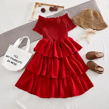 

Girls Dress Fashion Red Cake Dress Baby Girl Princess Party Clothes Dress Girl Clothing Elegant Kid Dress