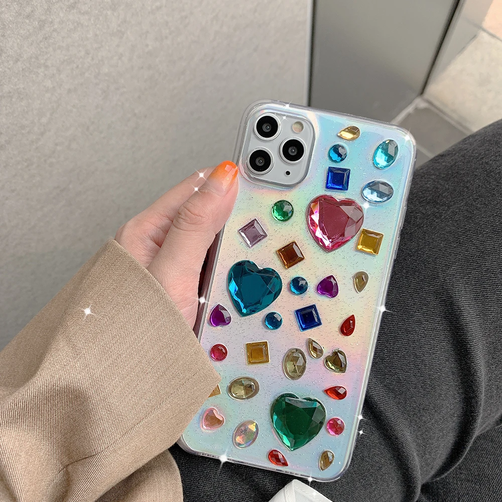 3D Laser Gem Glitter Case for IPhone XS 11 12 Pro Mini Max XR X Love Shockproof TPU Phone Cover 8 7 Plus 7Plus Coque | Мобильные