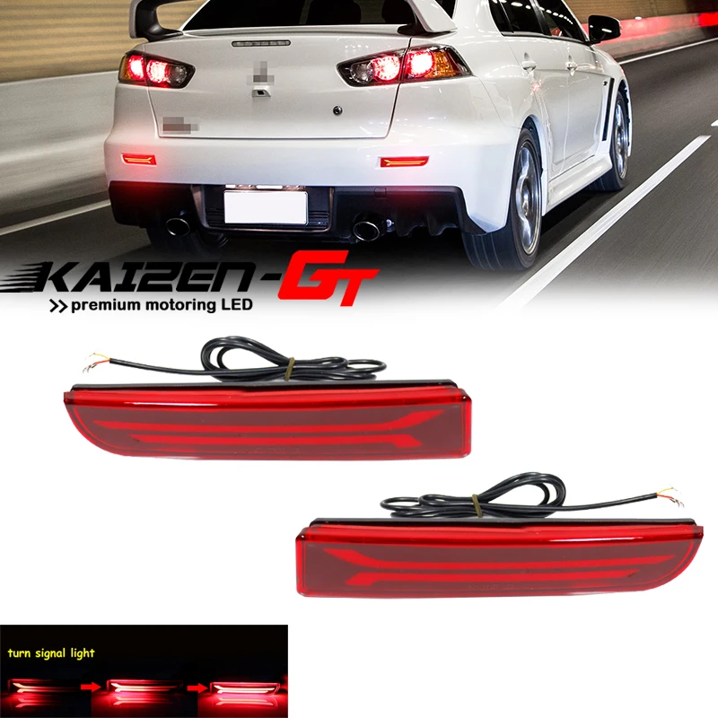 Red LED Rear Bumper Reflectors Lights For Mitsubishi Lancer Outlander Evolution X Tail Fog Light w/Sequential Turn Signal | Автомобили и