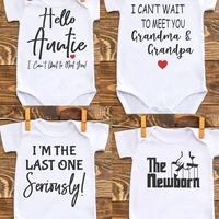Can't wait to meet grandma grandpa&auntie Baby Bodysuit Pregnancy announcement Clothes one piece Boy Girl shower gift