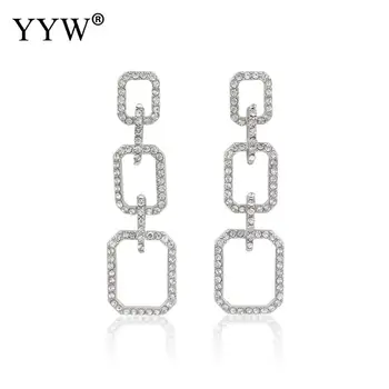 

YYW Zinc Alloy Drop Earrings For Women 2020 New Three Hollow Squares Long Femme Earrings Rhinestone Mujer Pendientes Jewellery