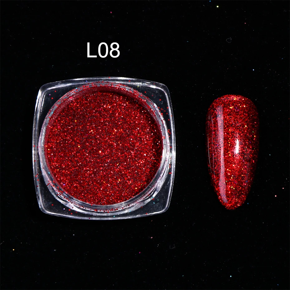 1 коробка лазерный голографический блестящий для ногтей порошок Сияющий пигмент пыль гель лак хлопья мерцающий блеск ногтей украшения BEL01-16-1 - Цвет: L08
