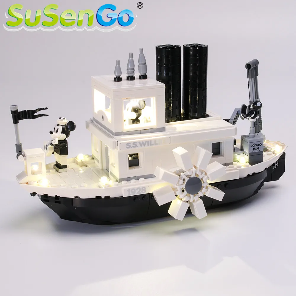 SuSenGo светодиодный световой набор для идей Steamboat Willie строительные блоки комплект освещения совместим с 21317(модель в комплект не входит