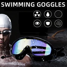 

Professional Big Frame Swim Eyewear Waterproof Soft Silicone Swimming Glasses with Earplugs Anti-Fog UV Goggles for Men Women