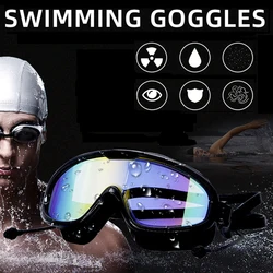 Professional Big Frame Swim Eyewear Waterproof Soft Silicone Swimming Glasses with Earplugs  Anti-Fog UV Goggles for Men Women