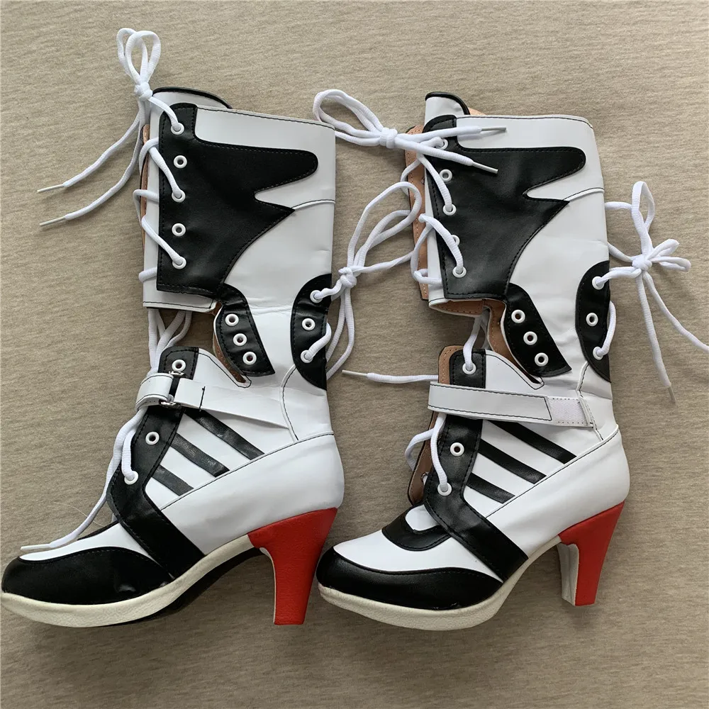 Botas cosplay de harley quinn para botas de tacón rojo con cordones, de lujo, media pantorrilla, Color Rojo|Botas a media pantorrilla| AliExpress