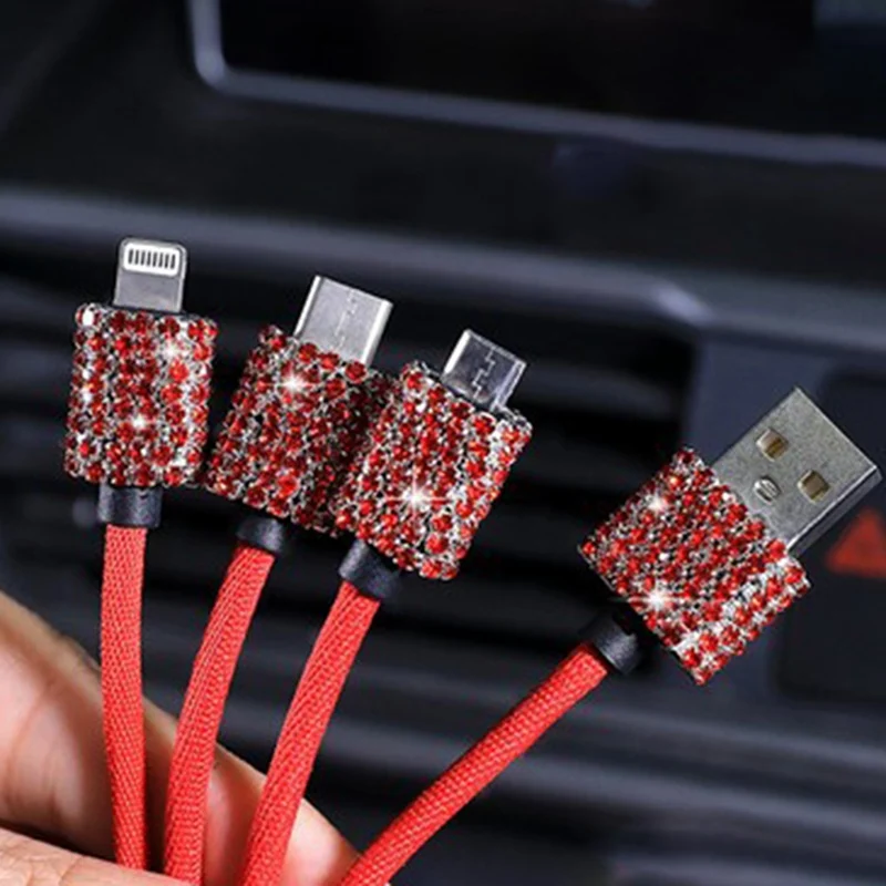 Автомобильное зарядное устройство USB для мобильного телефона, gps, телефон с кристаллами, 3 линии передачи данных, автомобильный прикуриватель, двойное автомобильное быстрое зарядное устройство