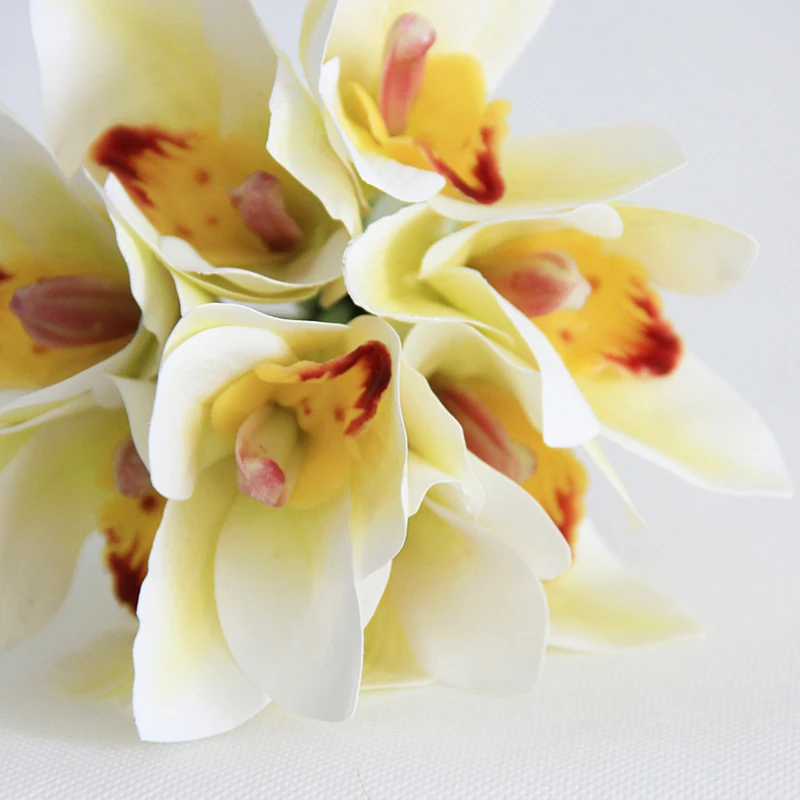 8 шт./букет, 3D печать, искусственные цветы, Cymbidium, реквизит для съемки, домашний декор, Свадебная вечеринка, Декор, цветы для невесты - Цвет: milk yellow