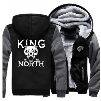 

Game of Thrones House Stark Jackets Men Winterfell King in the North Hoodies Winter Thick A Song of Ice and Fire Coats Outwear