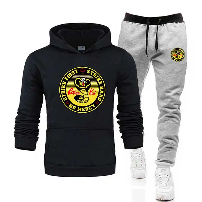 cobra kai cobra conjuntos hoodies calças harajuku por atacado esporte ternos moletom casual treino dos homens