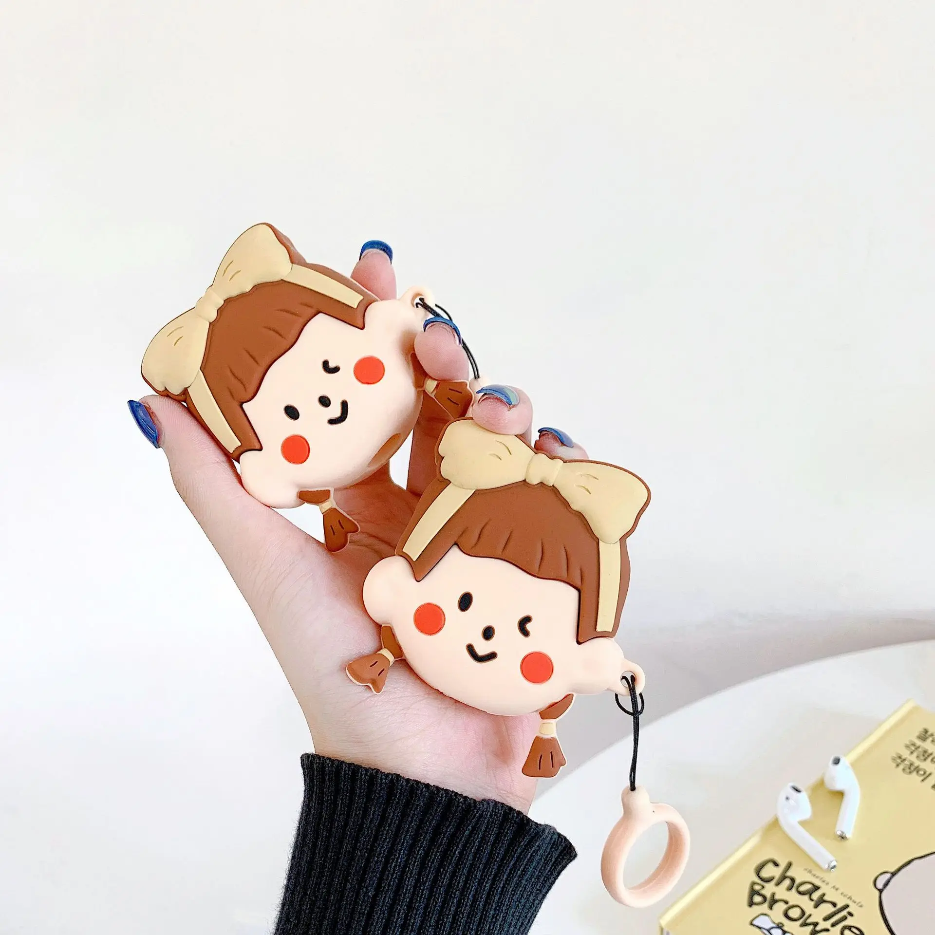 

For AirPod 2 Case 3D Plait Little Girl Cartoon Soft Silicone Wireless Earphone Cases For Apple Airpods Case Cute Cover Funda