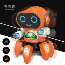 

2022New Children's Toys Six Claw Robot Dance Electric Light Music Male Girl A Birthday Present Rotate 360 Degrees To Dance Robot