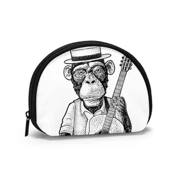 

Monkey Holding Guitar Classic Style Wallet Genuine Wallets Short Purse Card Holder Wallet Woman Fashion High Quality