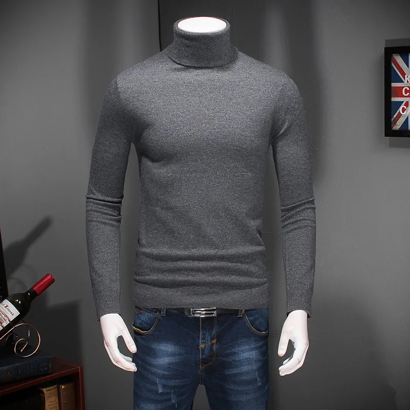 2019 autumn and winter men's Wool sweater solid color fashion casual warm high collar clothing pullover Thin clothes Black 2019 autumn and winter men's Wool sweater solid color fashion casual warm high collar clothing pullover Thin clothes Black