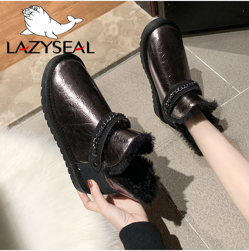 LazySeal/Новинка года; стильная женская обувь; модные серебристые Зимние теплые плюшевые ботинки с цепочкой; обувь для девочек; студенческие ботинки; Лидер продаж