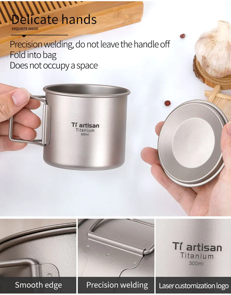 Tiartisan 300 мл титановая чашка Складная ручка из чистого титана кофейная кружка с крышкой