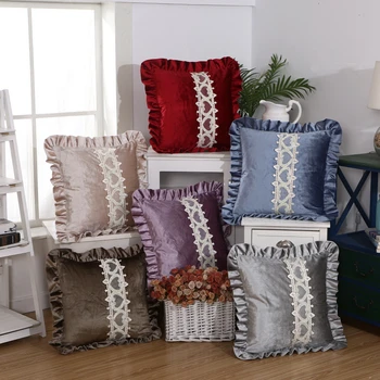 

45x45cm/55x55cm Velvet Solid Color Heart Shape Lace Stitching Sofa Cushion Cover Throw Pillow Case Decor