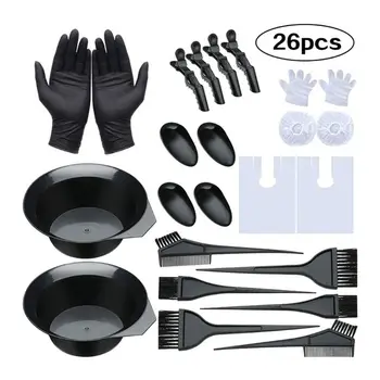 

26PCS Hair Dye Colouring Brush Comb Black Plastic Mixing Bowl Barber Salon Hairdressing Color Styling Tools