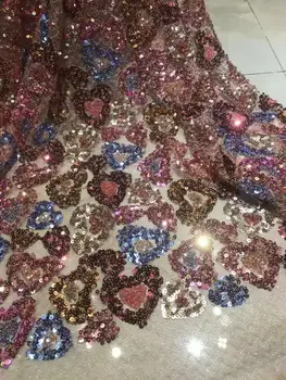

Fashion love shape sequin embroidery foam embroidery French mesh, soft African sequin lace, dress, skirt design fabric 5yards