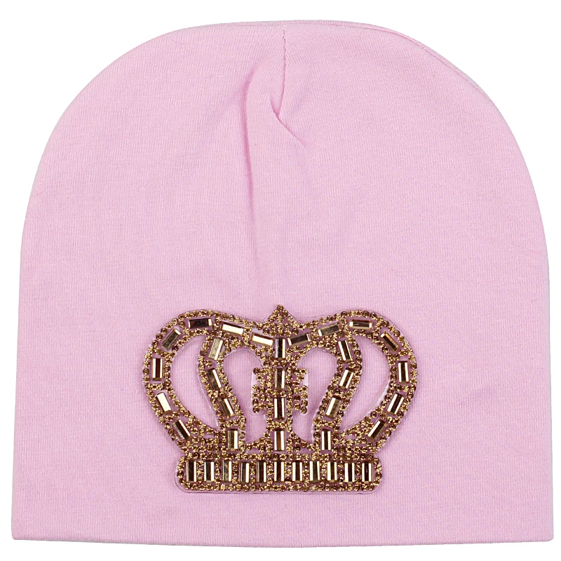 gold pink Charm wood/Хлопковые шапочки для маленьких мальчиков и девочек; зимние теплые шапочки для новорожденных; шапочки с короной и черепом; шапки унисекс для детей от 0 до 3 месяцев - Цвет: gold pink