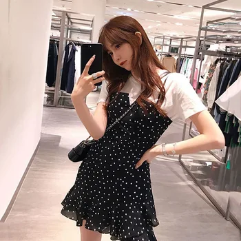 

2020 Summer Sweet Wave Point Dress Playful Small Fresh Short Fund Little Man Two Piece Suit Sling Skirt