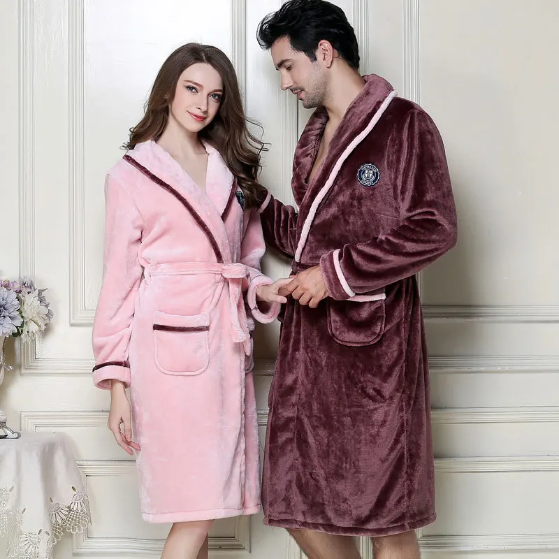 Thicken Warm Soft Couple Flannel badjas Pocket bath robe Winter Long Bathrobe Women Men Nightgown Lounge Sleepwear Home Clothes Thicken Warm Soft Couple Flannel badjas Pocket bath robe Winter Long Bathrobe Women Men Nightgown Lounge Sleepwear Home Clothes
