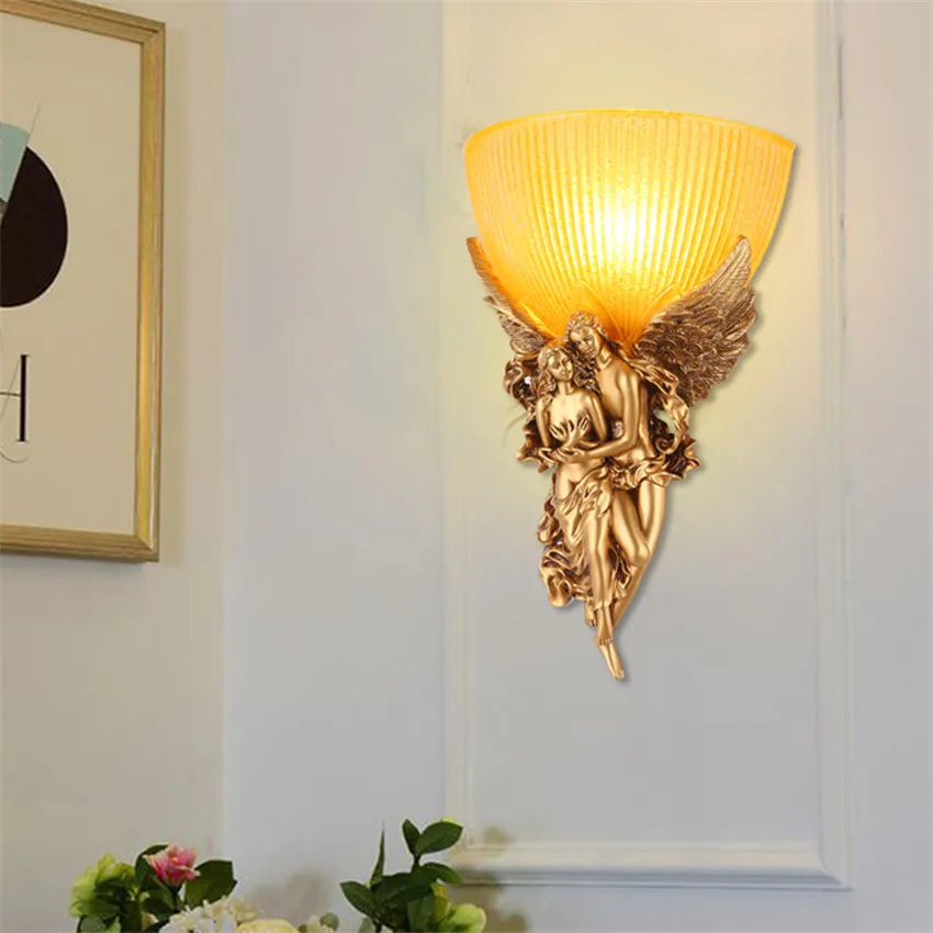 European style Resin wall Lamp for living bedside lampbackground wall Light deco Corridor stair, Angel Love Glass Wall sconces