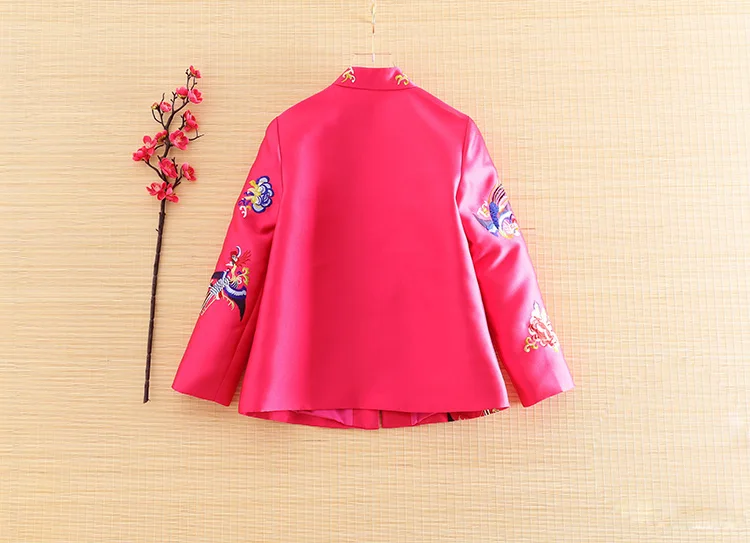 Высококачественная Осенняя Женская куртка топ китайский стиль Ретро Вышивка Цветочный элегантный свободный женский жакет женский S-2XL