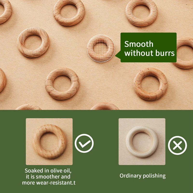 10pc 30mm/25mm Wooden Rings Baby Beech Teether Natural Wooden Rings Rodent For Newborn Diy Music Rattle Bracelet Ccessories Toys