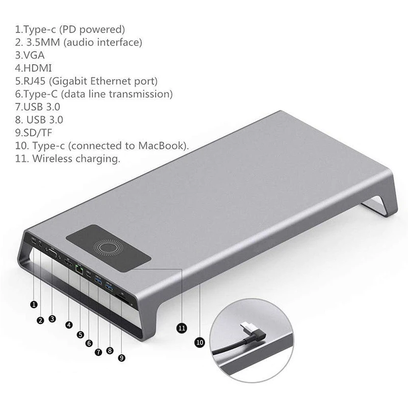 Usb type-C 3,0 Многофункциональный 11 в 1 стыковочный концентратор+ беспроводной загрузочный стол для Windows XP/7/8/10/Vista, для MacBook OS