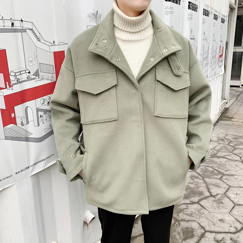 Autumn/winter new style retro thick solid color coat coat loose casual lapel fashion personality youth men's wear