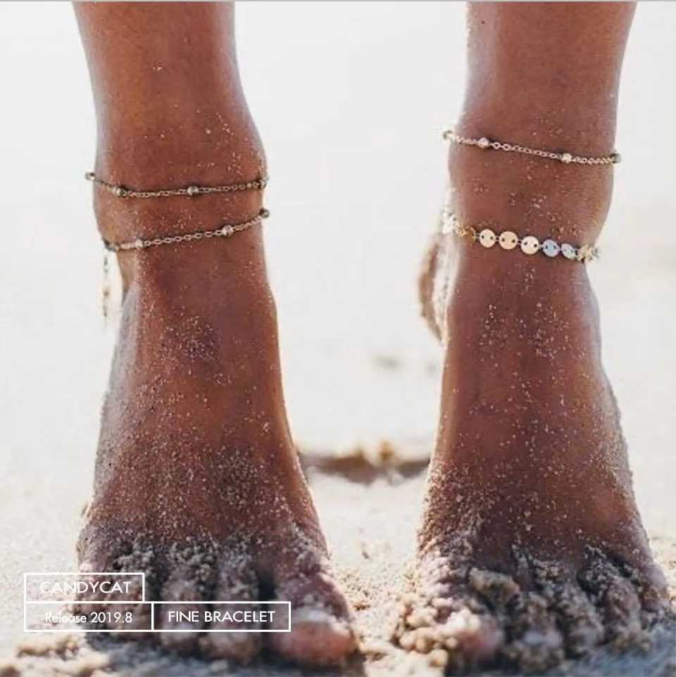 Богемные ботильоны браслет для женщин Модный многослойный металлический круглая ножка браслет Бохо Лето Пляж Модные ювелирные изделия аксессуары