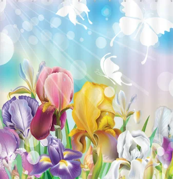 

Flower Pattern Shower Curtain Waterproof Bathroom Curtain Eco-friendly Polyester Fabric Bath Curtain Home Decoration With Hooks
