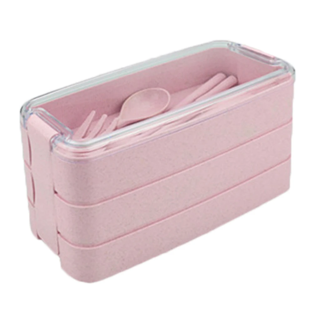 

3 Layers Divided Lunch Box Flip Food Prep Containers Storage Straw Box for Office Worker Students HFing
