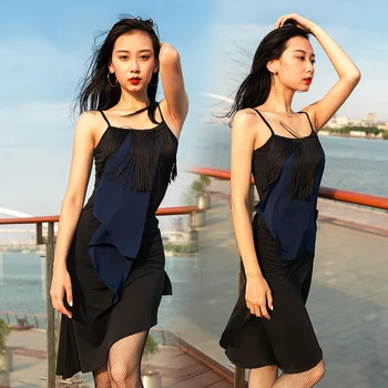 

Sexy Latin Dance Fringe Dress Women Tango Salsa Cha Cha Samba Rumba Ballroom Practice Wear Side Slit Performance Outfit DF1715